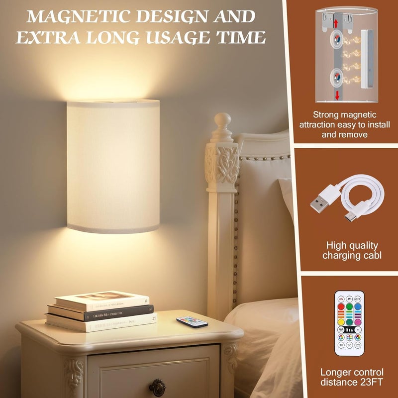 OCATO CATO Battery Operated Wall Sconce: Wireless Wall Sconces Set of Two Battery Operated Magnetic Lamp Rechargeable Lights Dimmable with 16 RGB Colors with Remote Walls Decor for Bedroom Living Room - Image 5